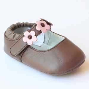 L'Amour Infant Girls F3002 Brown Flower Trio Mary Janes