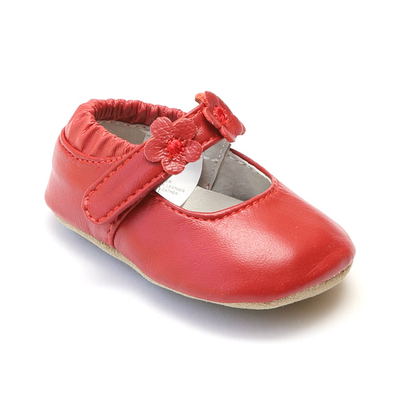 L'Amour Infant Girls Red Flower Trio Mary Janes - Babychelle.com