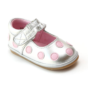 Angel Infant Girls G280 Polka Dot Silver Leather Mary Janes - Babychelle.com