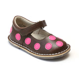 Angel Girls Fuchsia Polka Dot Brown Leather Mary Janes - Babychelle.com