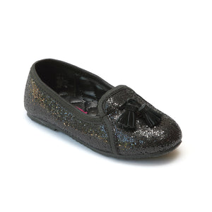 L'Amour Girls Black Tassel Sequin Slippers - Babychelle.com