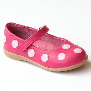 L'Amour Girls G490 Fuchsia Polka Dot Mary Janes