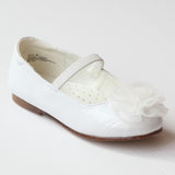 L'Amour Girls G548 White Organza Flower Applique Flats