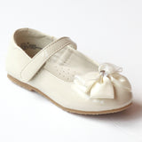 L'Amour Girls G588 Cream Jeweled Satin Bow Flats