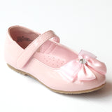 L'Amour Girls G588 Pink Jeweled Satin Bow Flats