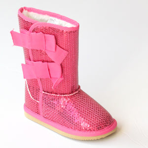 L'Amour Girls Black Sequin Grosgrain Bow Boots - Babychelle.com