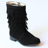 L'Amour Girls G870 Black Fringe Boots
