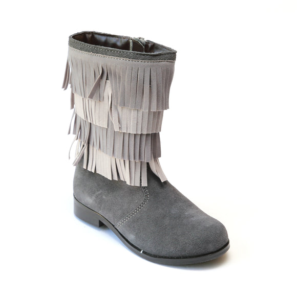 L'Amour Girls Gray Fringe Boots - Babychelle.com