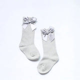 Girls Gray Cotton Bow Knee Socks - Babychelle.com