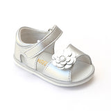 Angel Baby Girls Silver Flower Leather Open Toe Sandals - Babychelle.com
