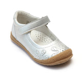 Angel Baby Girls Silver Flower Stitched Mary Janes
