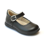 L'Amour Girls Black Scalloped Trim Leather Mary Janes - Babychelle.com