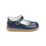 L'Amour Girls Navy Scallop Leather Mary Janes for School and Holidays and Special Occasions - Babychelle.com