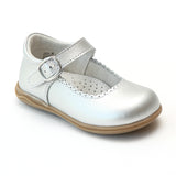 L'Amour Girls Silver Scalloped Trim Leather Mary Janes - Babychelle.com