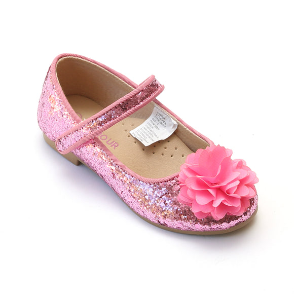 L'Amour Girls Pink Glitter Special Occasion Flats - Babychelle.com