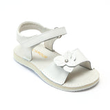 L'Amour Girls Triangular White Leather Flower Sandals  - Babychelle.com