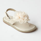 L'Amour Girls Cream Organza Flower Thong Sandals
