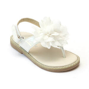 L'Amour Girls White Organza Flower Thong Sandals - Babychelle.com