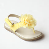 L'Amour Girls Yellow Organza Flower Thong Sandals
