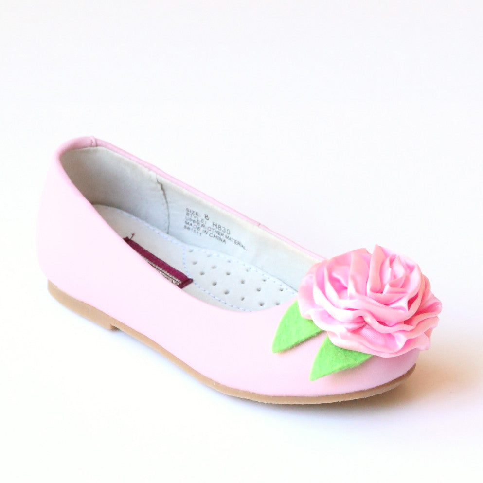 L'Amour Girls Pink Special Occasion Rosette Flats