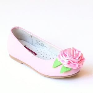 L'Amour Girls Pink Special Occasion Rosette Flats