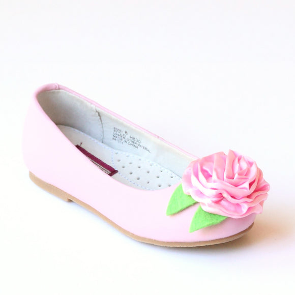 L'Amour Girls Pink Special Occasion Rosette Flats