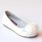L'Amour Girls White Special Occasion Rosette Flats