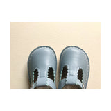 L'Amour Girls Selina Dusty Blue Leather Scalloped T-Strap Mary Janes - Babychelle.com