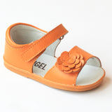 Angel Girls Tangerine Flower Leather Open Toe Sandals