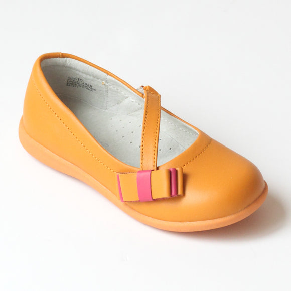 L'Amour Girls J328 Tangerine Sporty Bow Mary Janes
