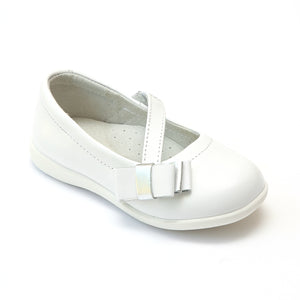 L'Amour Girls White Sporty Bow Mary Janes - Babychelle.com