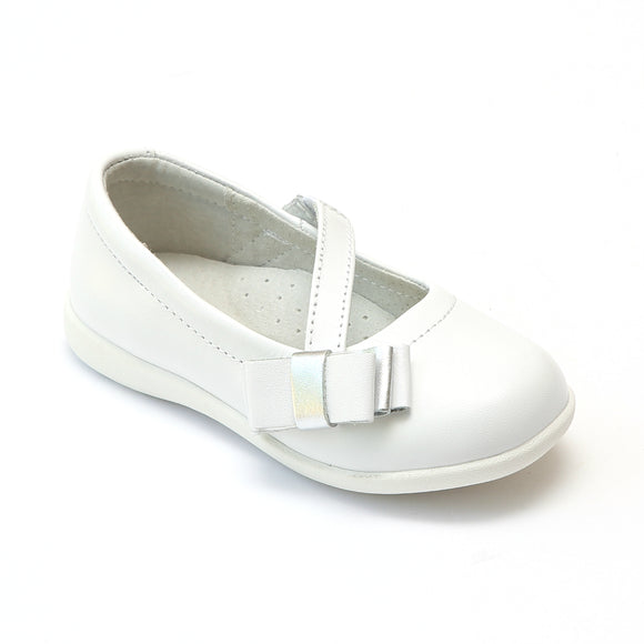 L'Amour Girls White Sporty Bow Mary Janes - Babychelle.com