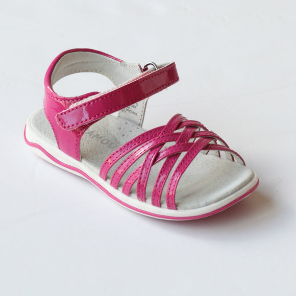 L'Amour Girls J410 Patent Fuchsia Crisscross Sandals