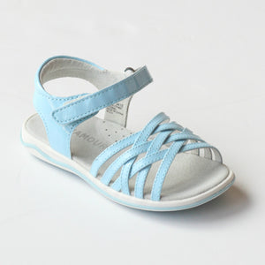 L'Amour Girls J410 Patent Blue Crisscross Sandals