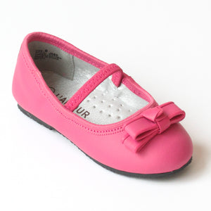 L'Amour Girls J580 Fuchsia Dual Bow Ballet Flats