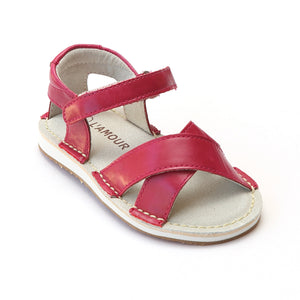 L'Amour Girls Fuchsia Criss Cross Strap Stitch Down Sandals - Babychelle.com