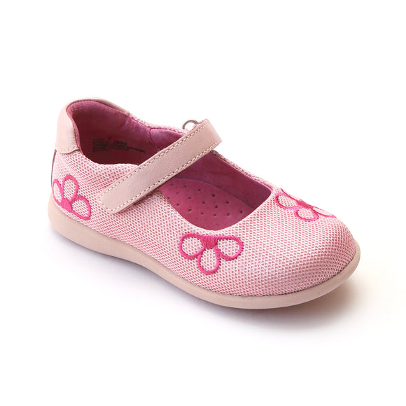L'Amour Girls Pink Mesh Mary Jane with Embroidered Flowers - Babychelle.com