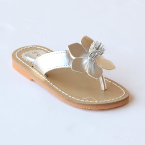 L'Amour Girls J720 Silver Flower Thong Sandals
