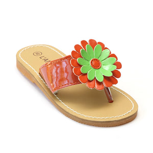 L'Amour Girls Tangerine Flower Thong Sandals - Babychelle.com