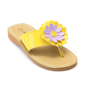 L'Amour Girls Yellow Flower Thong Sandals - Babychelle.com