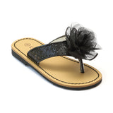 L'Amour Girls Black Organza Flower Thong Sandals - Babychelle.com