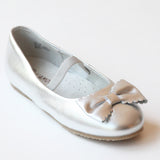 L'Amour Girls J800 Silver Ballet Scalloped Bow Flats