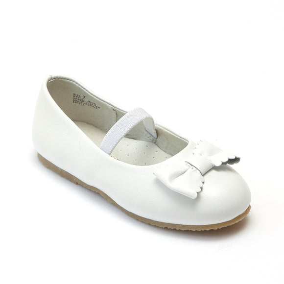 L'Amour Girls White Ballet Scalloped Bow Flats - Babychelle.com