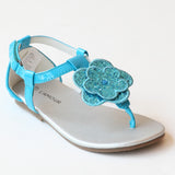 L'Amour Girls J912 Blue Glitter Flower Thong Sandals