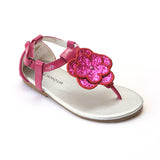 L'Amour Girls J912 Fuchsia Glitter Flower Thong Sandals - Babychelle.com