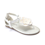 L'Amour Girls J912 White Glitter Flower Thong Sandals - Babychelle.com
