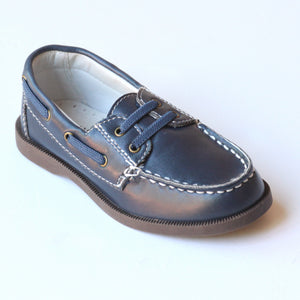 L'Amour Boys J970 Navy Leather Boat Shoes