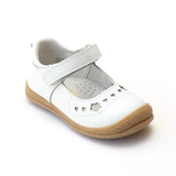 L'Amour Girls White Perforated Sweet Heart Mary Janes - Babychelle.com