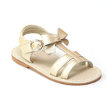 L'Amour Girls Champagne Leather T-Strap Bow Sandals - Babychelle.com
