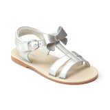L'Amour Girls Silver Leather T-Strap Bow Sandals - Babychelle.com